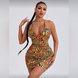 Tiger Print Halter Mini Dress